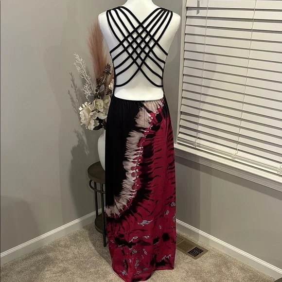 Black and Pink Tie-Dye Maxi Dress With Strappy Back - Picture 6 of 7